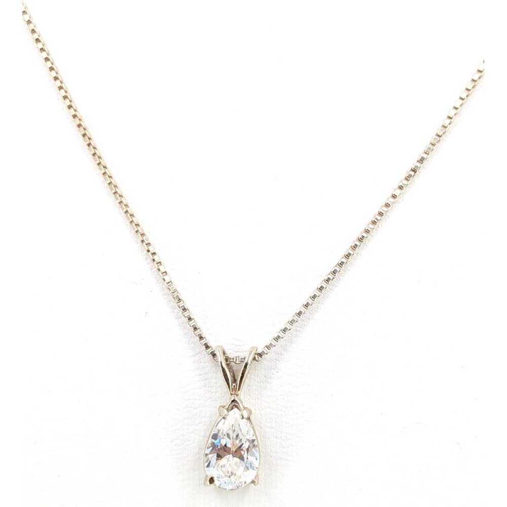 Unsigned Pendant Necklace CZ Pear Drop Italy 925 Box Chain Clear Stone 21 Inch